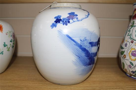 A 19th century Chinese blue and white ginger jar, 8.75in.